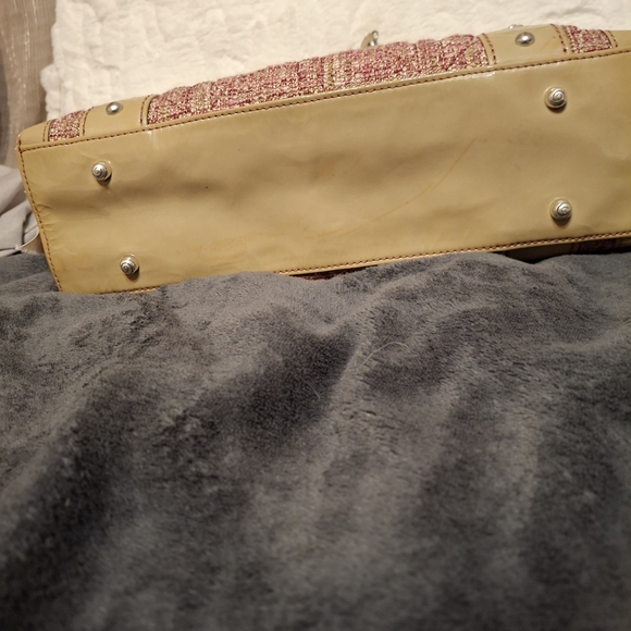 Brighton Josette Pink Tweed and Tan Patent Leather Women's  Handbag Tote Bag - Picture 7 of 14